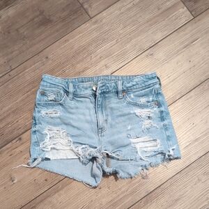 American Eagle Outfitters Light Blue Distressed Denim Shorts